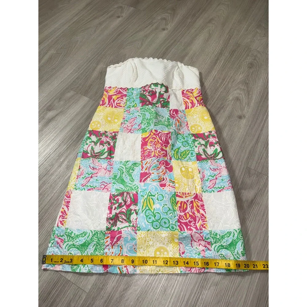 Lilly Pulitzer Strapless Patchwork Eyelet Scallop Dress Pink Green White 6 76210 - Picture 7 of 10